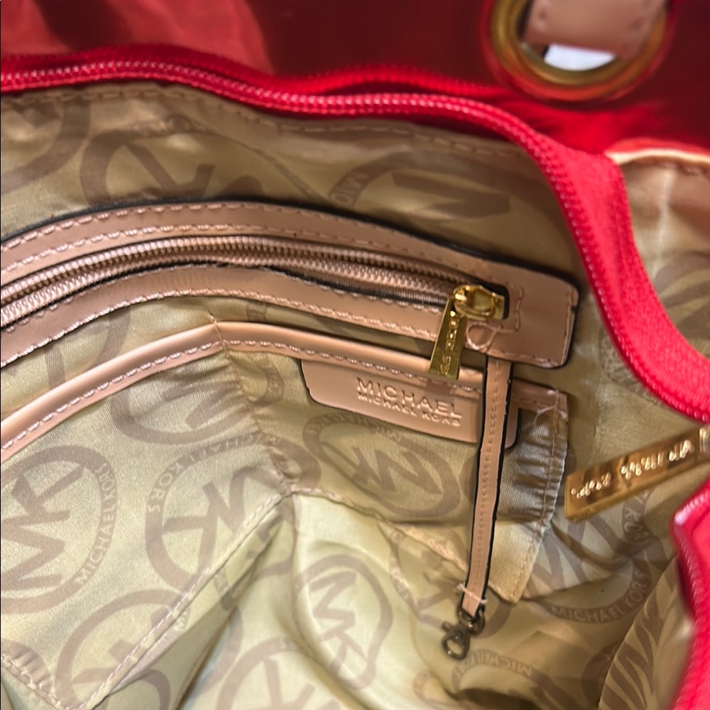 Michael Kors Red Tote Bag with Beige Straps - Picture 6 of 10